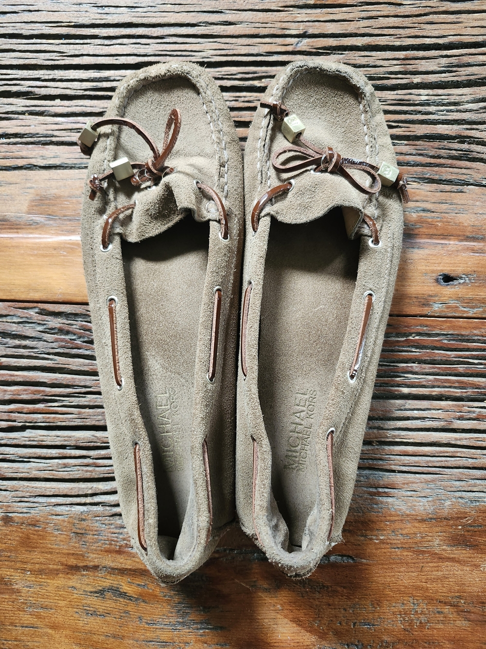 Michael Kors Taupe Suede Moccasin Loafers with Leather Lace